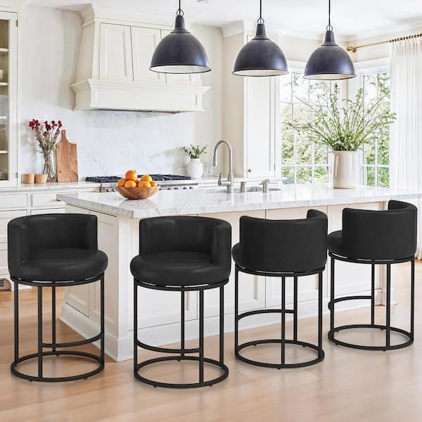 OrangeOne 34.7 in. Black Faux Leather Upholstered Swivel Counter Height ...