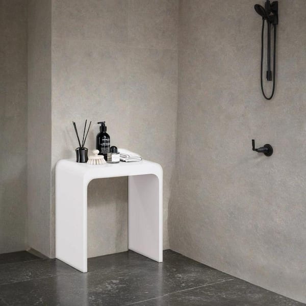 15.6 in. W Mold and Rust Resistant  Solid Surface Shower Stool Elderly-Friendly Bathroom Shower Chair in Matte White