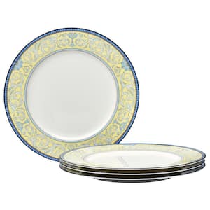 Menorca Palace 10.75 in. (Blue/Yellow) Bone China Dinner Plates, (Set of 4)
