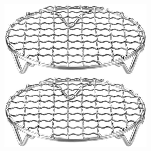 Stainless Steel Round Silver Cooking Rack Grill Net for Baking Steaming BBQ Air Fryer Oven 2-Pieces