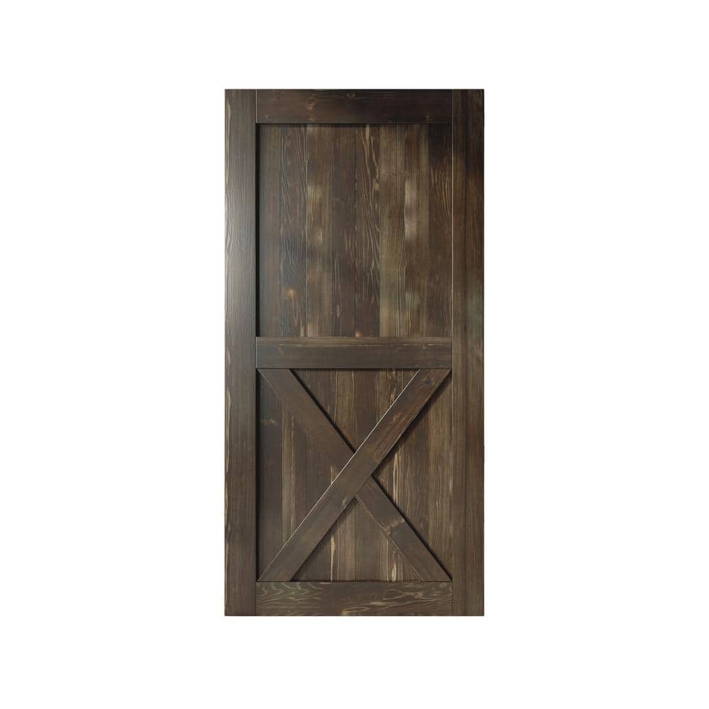 42 in. x 84 in. X-Frame Ebony Solid Natural Pine Wood Panel Interior Sliding Barn Door Slab with Frame price history on PriceWatchPro