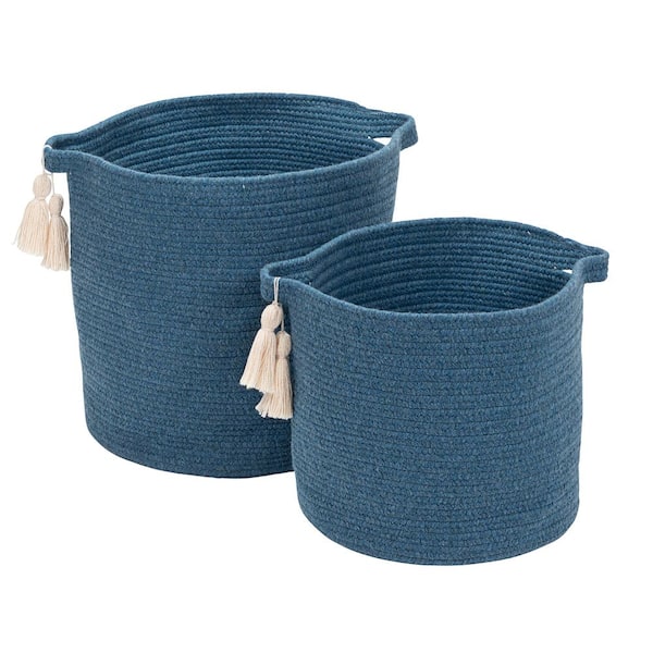 Colonial Mills Andorra 16 in. x 16 in. x 16 in. Blue Round Blended Wool Basket