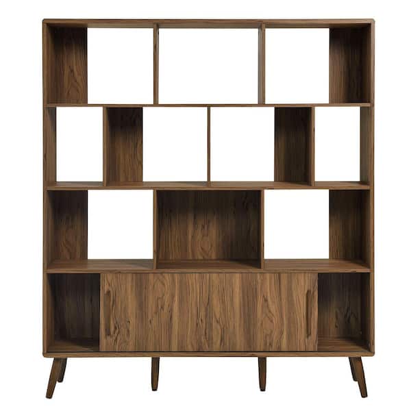 MODWAY Transmit 67 in. Tall Walnut Wood 14-Shelf Bookcase with