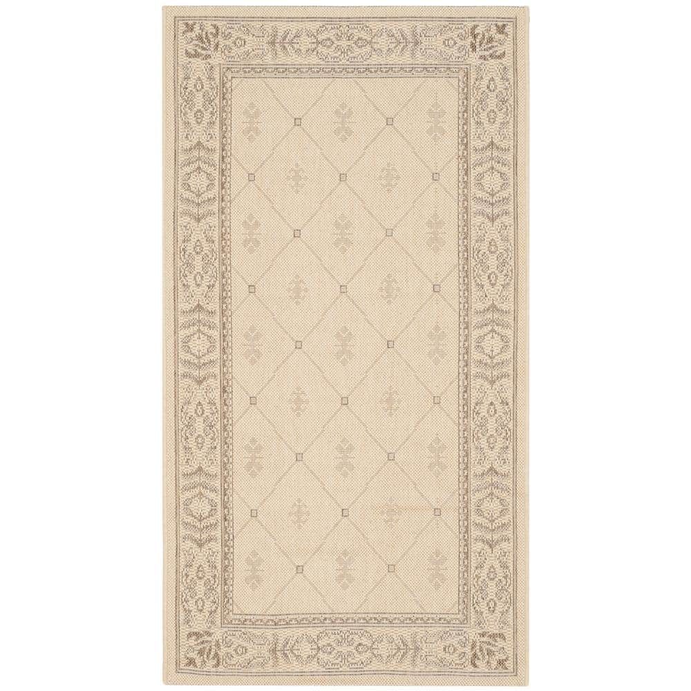 Natural Beige Synthetic Outdoor Area Rug with Floral Motif