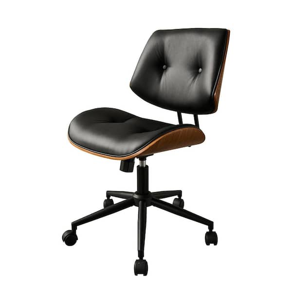 Kam PU Fabric Swivel Ergonomic Armless Office Task Chair in Black Recliner Tilting and Lumbar Support