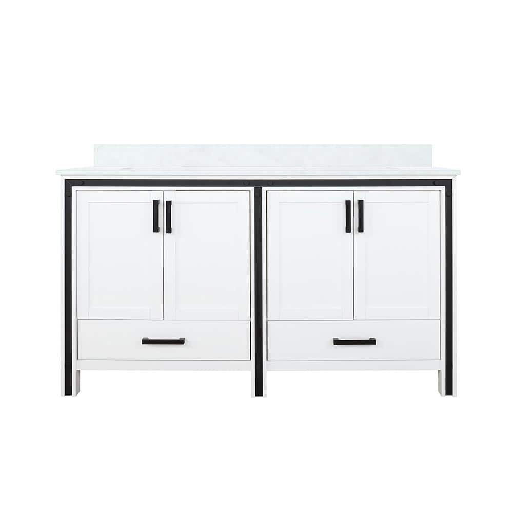 Ziva 60-Inch White Double Sink Freestanding Bathroom Vanity with Quartz Top