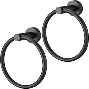 Wall Mounted Round Shaped Stainless Steel Towel Ring Towel Storage Hanger in Black (2-Pack)