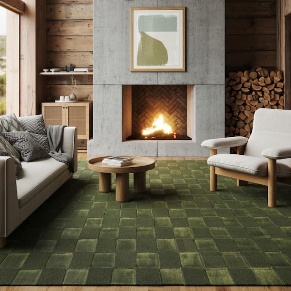 Cape May Plush Textured Washable Green 12 ft. x 15 ft. Indoor Area Rug
