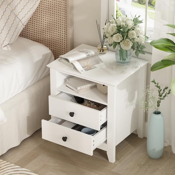 FUFU&GAGA White Wooden Nightstand, Sidetable, End Table with