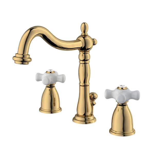 Kingston Brass Heritage 8 in. Widespread 2-Handle Bathroom Faucet in Polished Brass