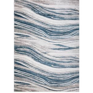 Jefferson Collection Marble Stripes Blue 7 ft. x 9 ft. Area Rug