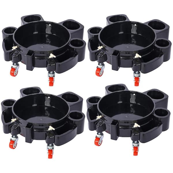 Ami 4-Pieces Set 5 Gal. 250 lbs. Rolling Bucket Dolly with 5 Swivel Casters Removable Bucket Dolly for Car Wash Dolly