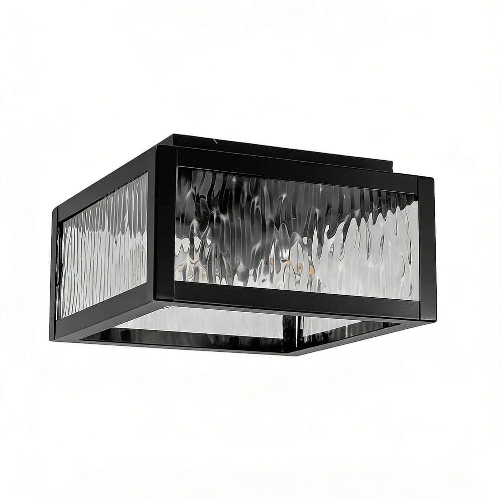 8.8 in. 2-Light Traditional Flush Mount Ceiling Light with Ripple Glass Shade and Sand Black Finish, No Bulbs Included price history on PriceWatchPro