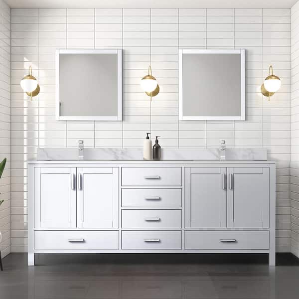 Lexora Jacques 80 in. W x 22 in. D Dark Grey Double Bath Vanity without Top and 30 in. Mirrors