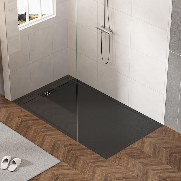 60 in.L x 32 in.W x 1. 25 in.H Alcove Shower Pan Base, w/ Left/Right Drain, Low Profile, Wheelchair Accessible in Black