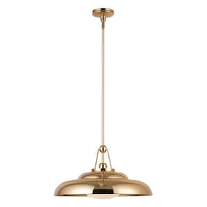 Palmetto 20 in. 1 Light 60-Watt Polished Brass/Glossy Opal Pendant Light