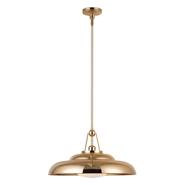 Palmetto 20 in. 1 Light 60-Watt Polished Brass/Glossy Opal Pendant Light