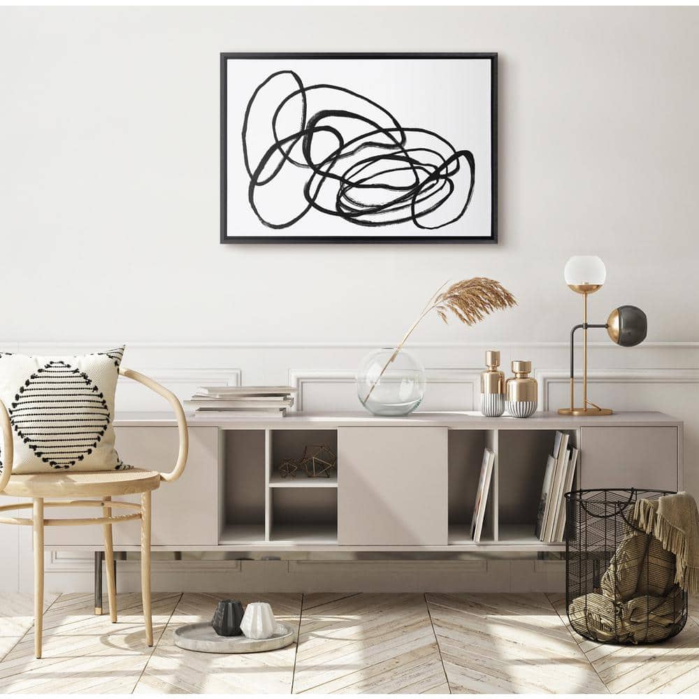 Nikki Chu Black and White Abstract Canvas Art with Black Frame