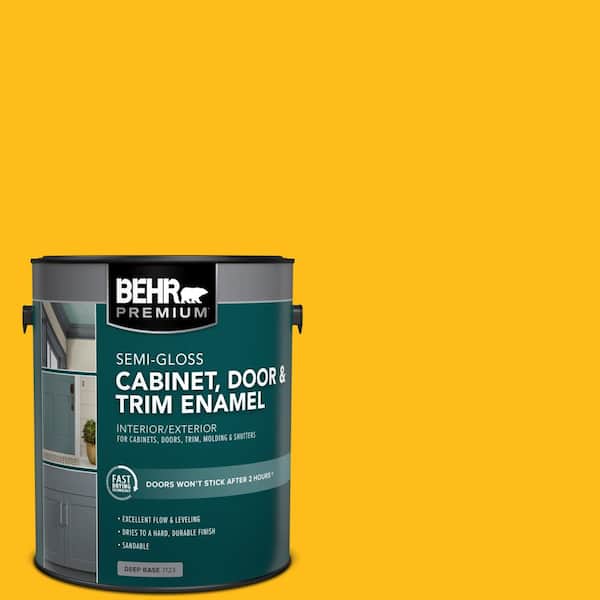 BEHR PREMIUM 1 gal. #P290-7 Laser Lemon Semi-Gloss Enamel Interior/Exterior Cabinet, Door & Trim Paint