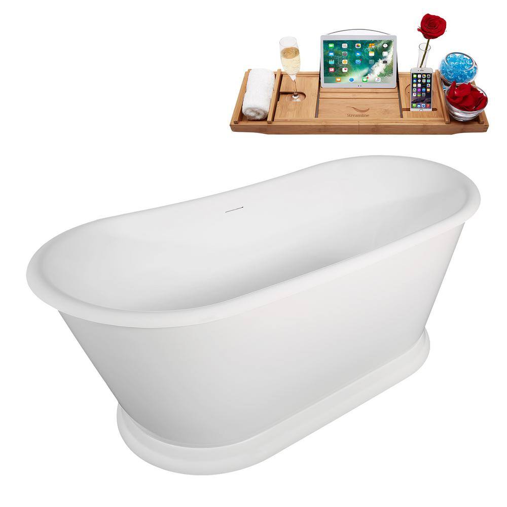 66.5" Glossy White Acrylic Freestanding Soaking Tub with Tray