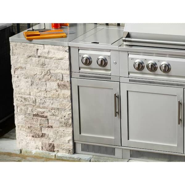 NewAge Products Signature Series 104.21 in. x 34.6 in. x 45.65 in. LP Outdoor Kitchen Stainless Steel 8-Piece Cabinet Set with Grill