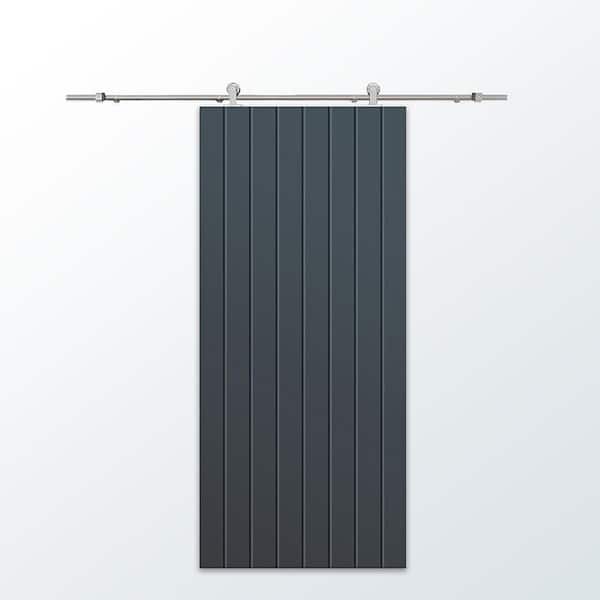CALHOME 30 in. x 80 in. Charcoal Gray Painted Composite MDF Paneled Interior Sliding Barn Door with Hardware Kit