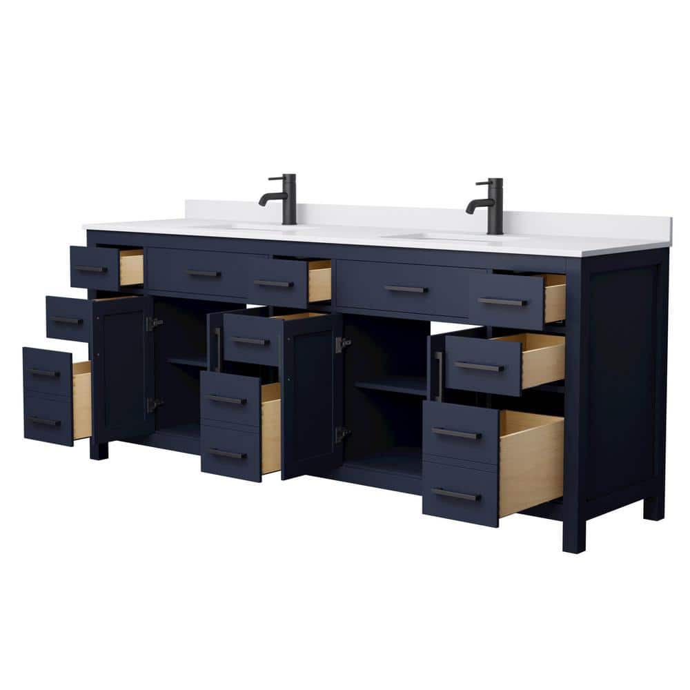 Beckett 84'' Dark Blue Double Bathroom Vanity with Marble Top