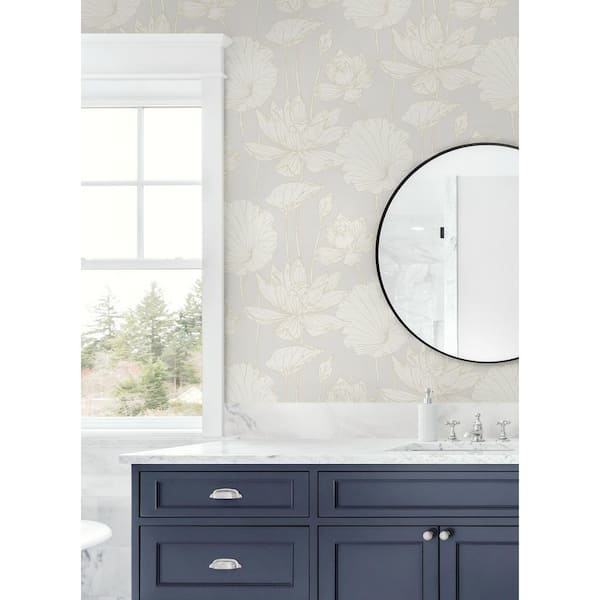 31.35 sq. ft. Pearl Lotus Garden Floral Vinyl Peel and Stick Wallpaper Roll
