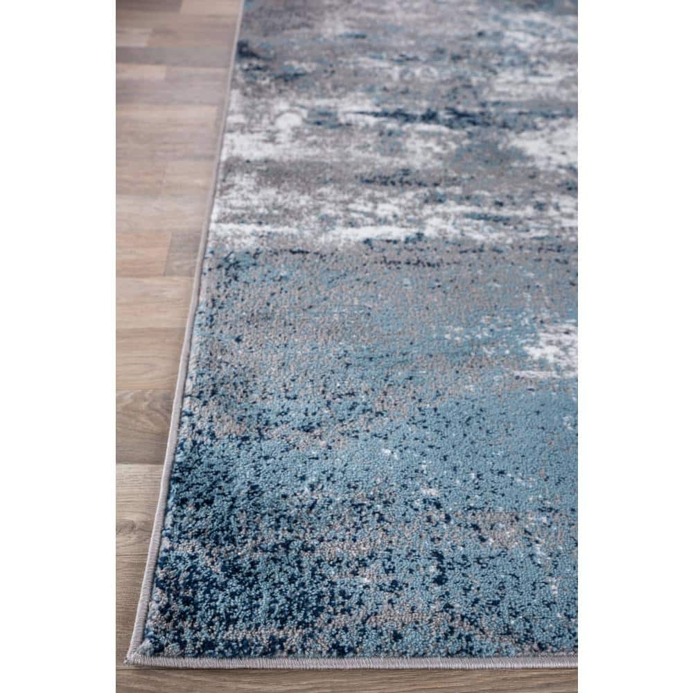 Reversible Abstract Watercolor Blue 5' x 7' Easy-Care Area Rug