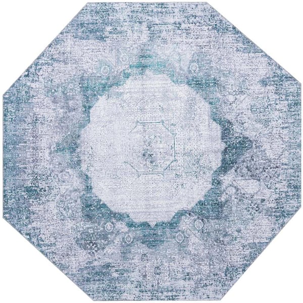 Yara Nayer Teal Ivory 7 ft. 10 in. x 7 ft. 10 in. Area Rug