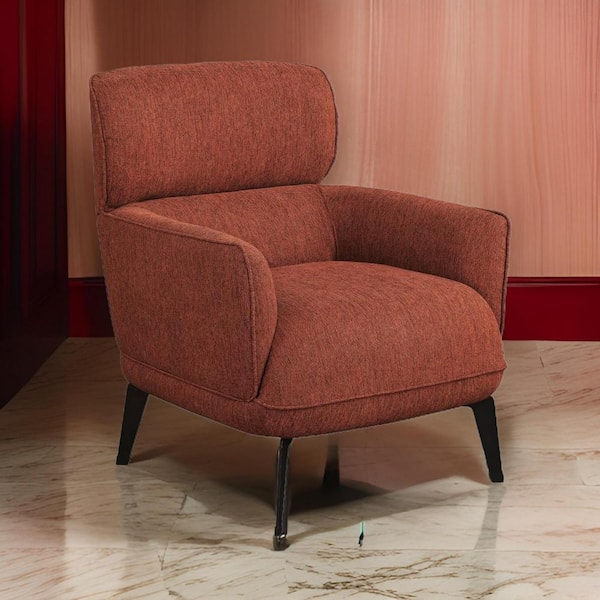 Benjara Orange and Black Polyester Arm Chair with Cushioned Seat and Rounded Track Arms