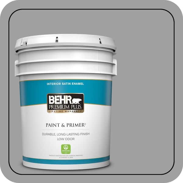 BEHR PREMIUM PLUS 5 gal. #PPU26-06 Elemental Gray Satin Enamel Low Odor Interior Paint & Primer
