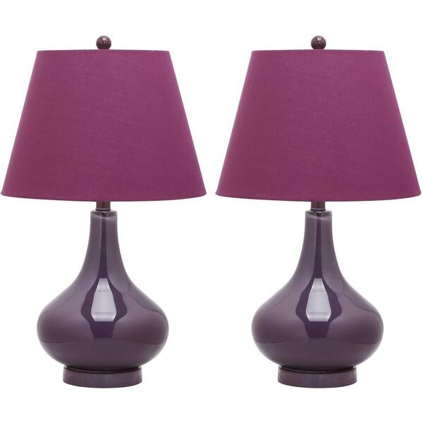 Dark Purple Gourd Glass Table Lamp, Table Lamp With Purple Shade