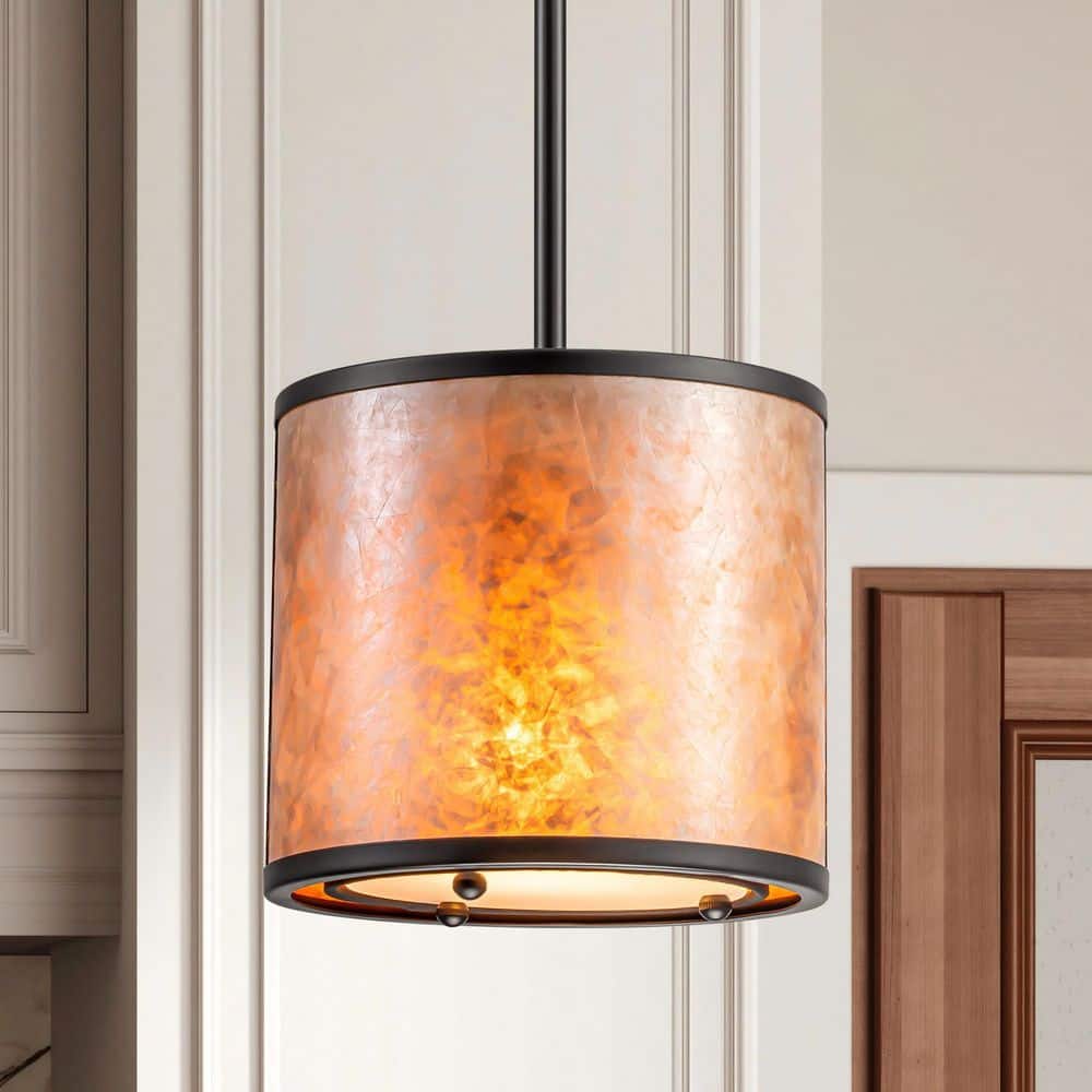 Nylen 8 in. 1-Light Matte Black Modern Boho Mini Pendant Light with Mica Fabric Shade price history on PriceWatchPro