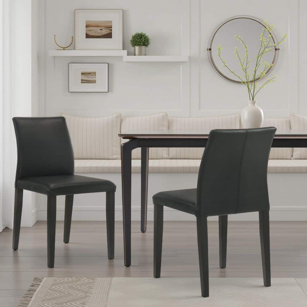 Armen Living Elyza Full Back Top Grain Leather Upholstered Wood