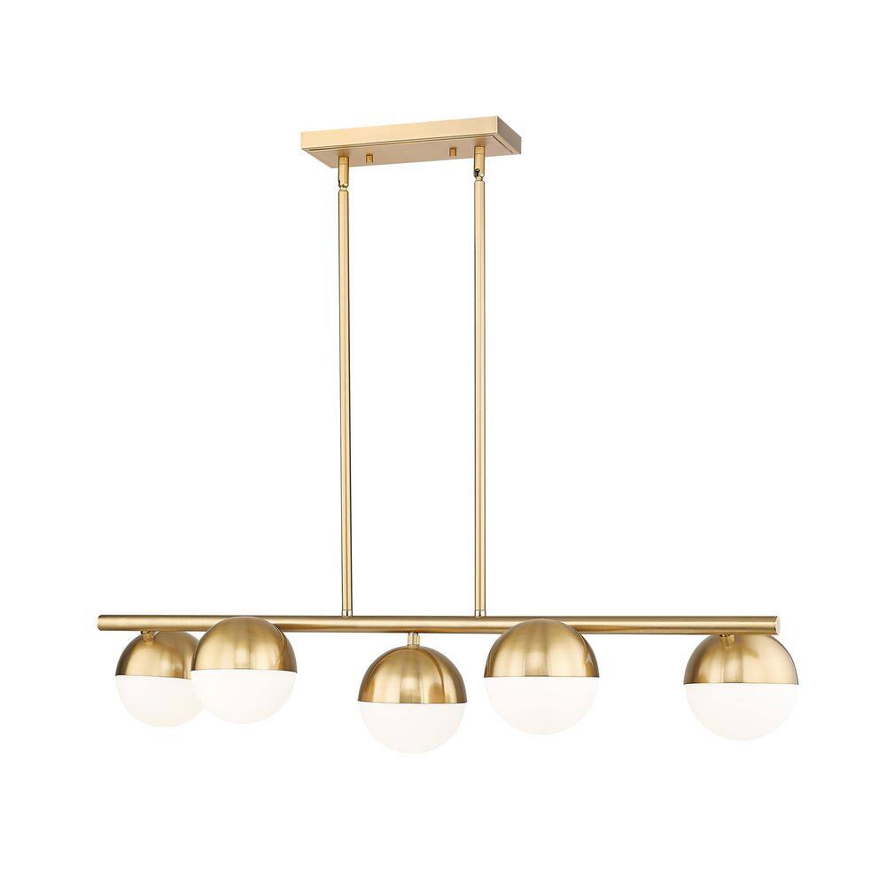 Realm Sphere 5 Light Brushed Nickel Linear Chandelier with Matte Opal Glass