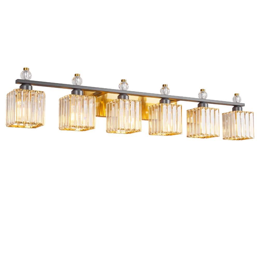 44.09 in.6-Light Black Gold Glass Modern Crystal Vanity Lights Over Mirror For Bathroom price history on PriceWatchPro