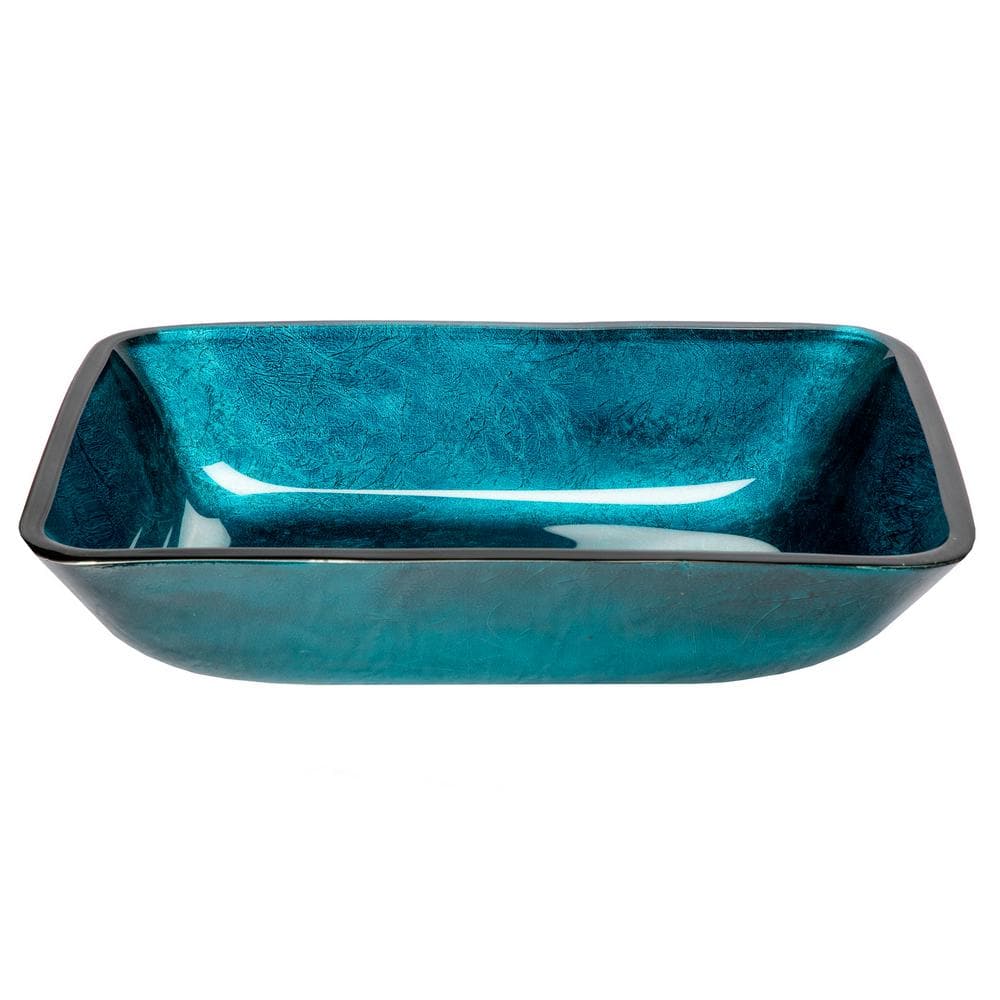 Turquoise Blue Rectangular Tempered Glass Vessel Sink