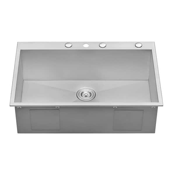 Tirana 33 in. Drop-in Topmount Single Bowl 16-Gauge Stainless Steel Stainless Steel Kitchen Sink with Four Holes