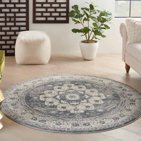 Quarry Grey/Ivory 4 ft. Round x 4 ft. Center medallion Transitional Round Area Rug