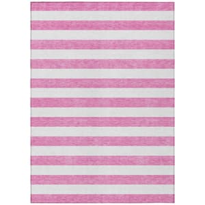 Pink and White 3 ft. x 5 ft. Woven Striped Polyester Rectangle Indoor/Outdoor Area Rug