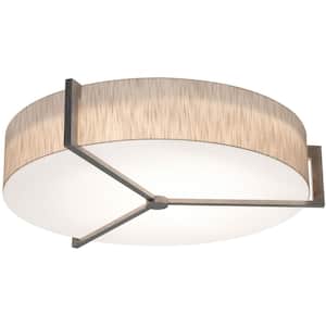 33.33 in. 4-Light Weathered Grey, Jute, White Transitional Flush Mount with Shade