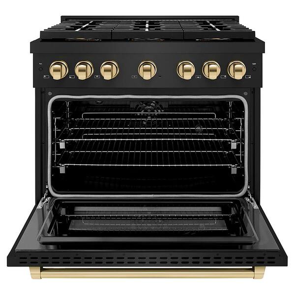 Autograph 36 in. 5.2 cu.ft. Dual Fuel Range with 6 Burner DuoPro Cooktop and Convection Oven in Black Stainless and Gold