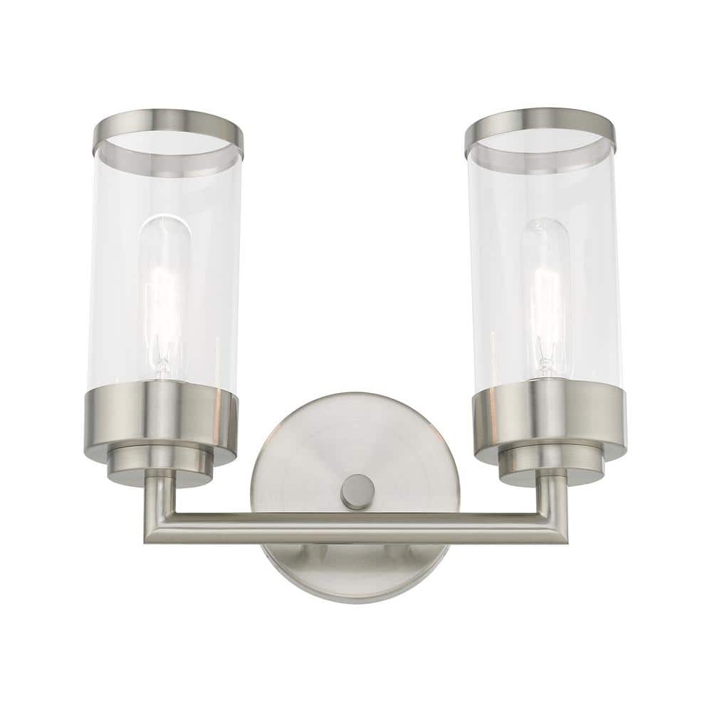 Hillcrest Elegant Brushed Nickel 2-Light Vanity with Clear Glass Shades