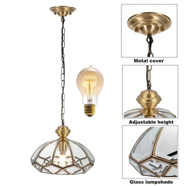 OUKANING 1-Light Gold Modern Shaded Pendant Light with Clear Glass