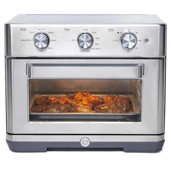GE 1,500 W Stainless Steel Toaster Oven with air fry, bake, toast, keep warm, broil, roast, and convection cooking