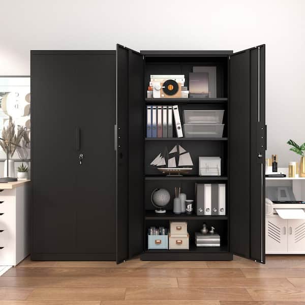 Clihome Black 72 in. 2-Door Garage Storage Office Cabinet with