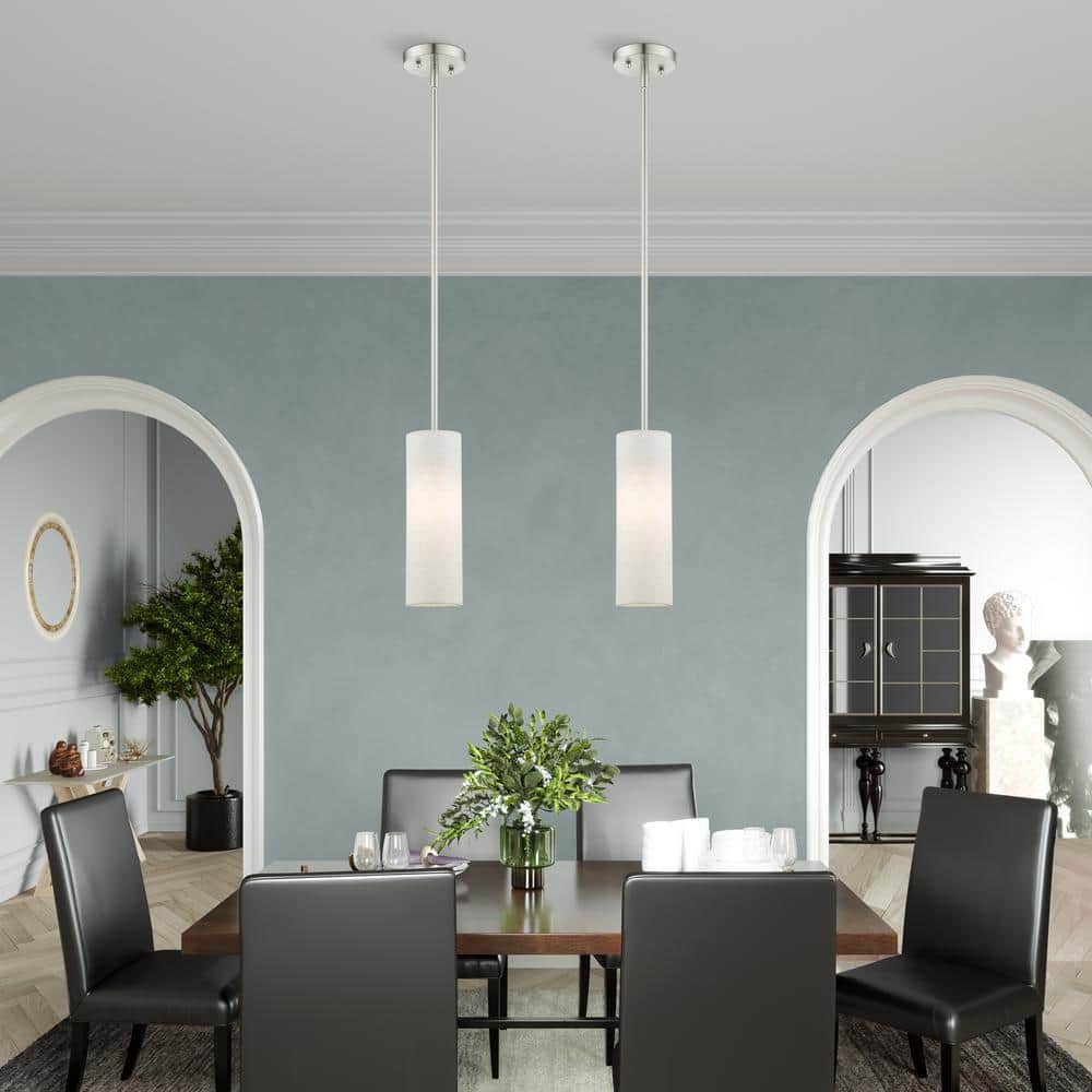 Contemporary Brushed Nickel Mini Pendant with Oatmeal Fabric Shade