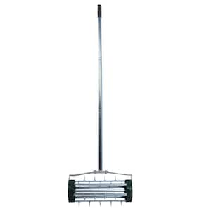 Silver Heavy Duty Rolling Lawn Aerator with 3 Piece Long Steel Handle for Garden Yard Grass Maintenance, Garden