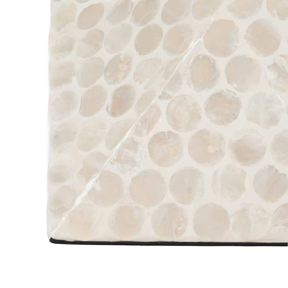 Milan Abstract White 21" Wood Accent Table with Capiz Shell Inlay